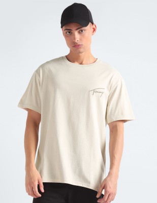 TOMMY HILFIGER Solid Men Round Neck Beige T-Shirt