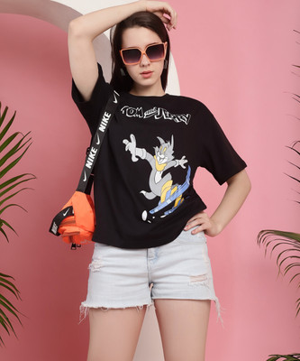 DreamBe Printed Women Round Neck Black T-Shirt