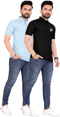 rggarment Solid Men Mandarin Collar Black, Blue T-Shirt