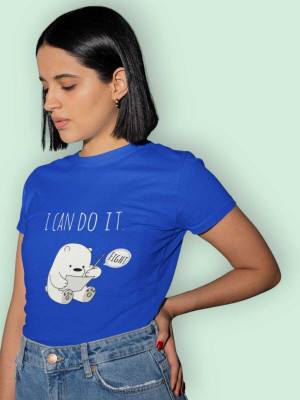 PD CLORI Printed Women Round Neck Blue T-Shirt