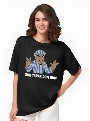 Moda Rapido Graphic Print Women Round Neck Black T-Shirt