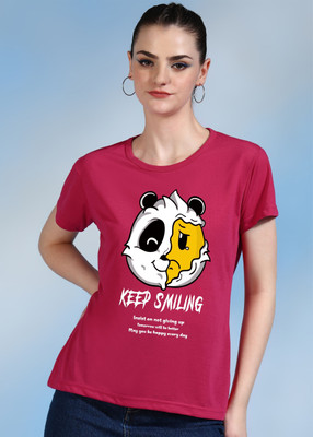 Moda Rapido Printed Women Round Neck Pink T-Shirt
