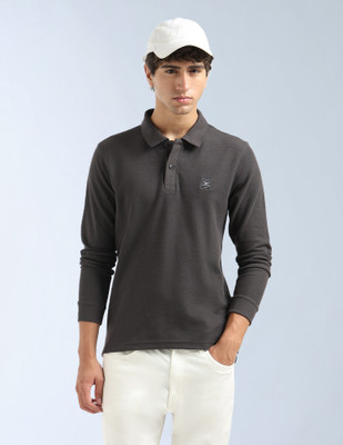 FLYING MACHINE Self Design Men Polo Neck Grey T-Shirt