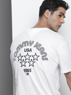TOMMY HILFIGER Printed Men Round Neck White T-Shirt