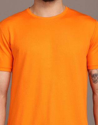 INKKR Solid Men Round Neck Orange T-Shirt