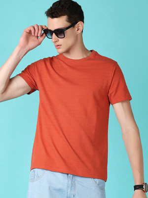 V-MART Solid Men Round Neck Brown T-Shirt