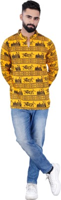 NS Beanie Printed Men Round Neck Yellow T-Shirt