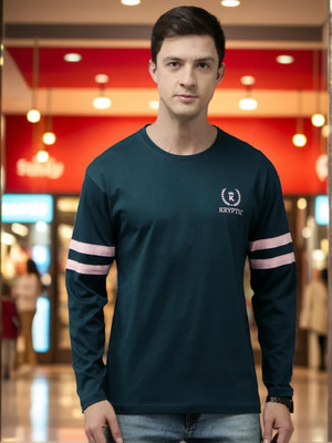 Kryptic Solid Men Round Neck Blue, Pink T-Shirt