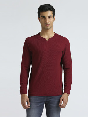 Pepe Jeans Self Design Men V Neck Red T-Shirt