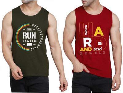 WOOSTRO Printed Men Scoop Neck Dark Green, Maroon T-Shirt