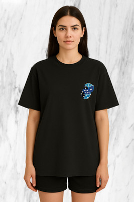 Buddy Collection Graphic Print Women Round Neck Black T-Shirt