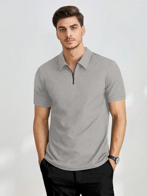 METRONAUT Solid Men Polo Neck Grey T-Shirt