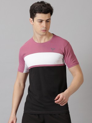 Y.O.U - Youth Original Unique Colorblock Men Round Neck Pink, Black T-Shirt