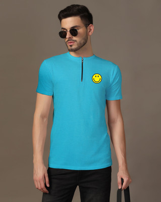 tfurnish Printed Men Mandarin Collar Light Green T-Shirt