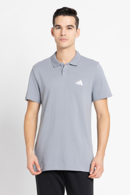ADIDAS Printed Men Polo Neck Grey T-Shirt