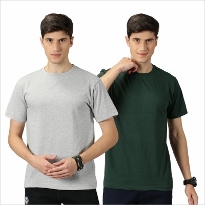 arzan Solid Men Round Neck Grey, Green T-Shirt
