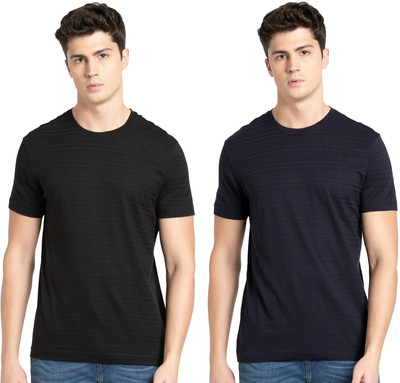 JOCKEY Solid Men Round Neck Black, Navy Blue T-Shirt