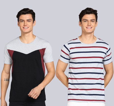 GYRFALCON Colorblock Men Round Neck Grey T-Shirt