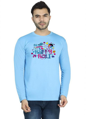 LV CARE Printed Men Round Neck Blue T-Shirt