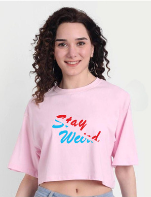 CULISH Typography Women Round Neck Pink T-Shirt