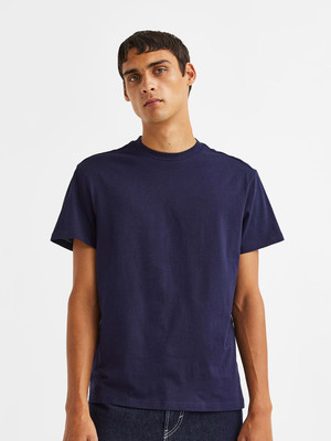 RULEDBYSUN Solid Men Round Neck Navy Blue T-Shirt