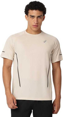 Asics Solid Men Round Neck Beige T-Shirt