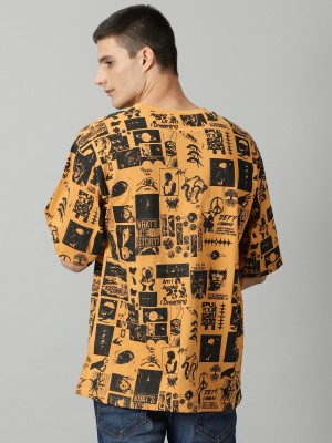 THE HOLLANDER Graphic Print, Printed, Typography Men Round Neck Orange T-Shirt
