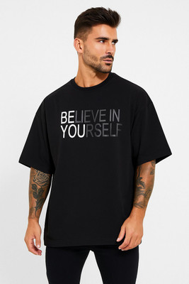 parthcreation Printed Men Round Neck Black T-Shirt