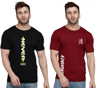 SLOWLORIS Typography Men Round Neck Maroon, Black T-Shirt