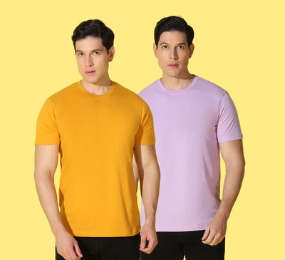 WOOSTRO Typography, Solid Men Round Neck Yellow, Pink T-Shirt