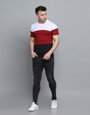 Morewill Striped Men Round Neck Maroon T-Shirt