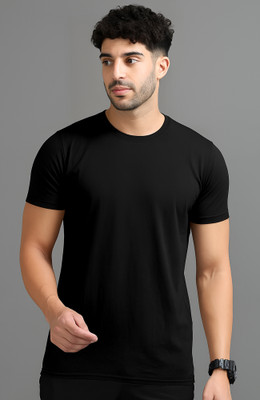 Jangoboy Solid Men Round Neck Black T-Shirt