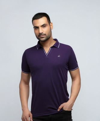 Status Quo Solid Men Polo Neck Purple T-Shirt