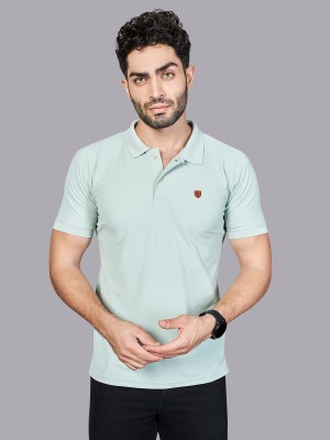 BE POSITIVE Solid Men Polo Neck Light Blue T-Shirt