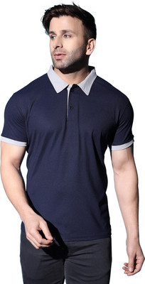 Leriya Fashion Colorblock Men Polo Neck Blue T-Shirt