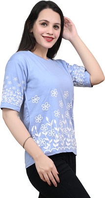 Yunic29 Casual Floral Print Women Purple Top