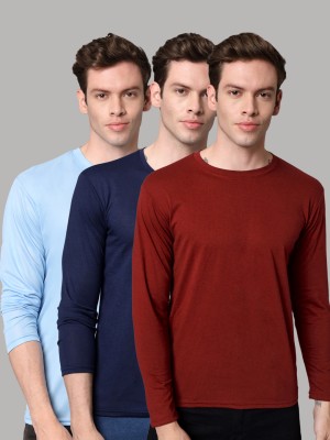 InkTees Solid Men Round Neck Blue, Navy Blue, Maroon T-Shirt