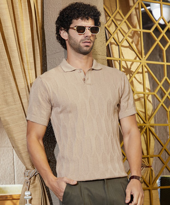 CAMPUS SUTRA Solid Men Polo Neck Beige T-Shirt