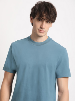 THE BEAR HOUSE Solid Men Round Neck Blue T-Shirt