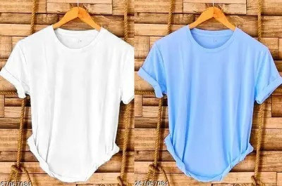 Aditi Fashion Solid Men Round Neck Reversible White, Blue T-Shirt