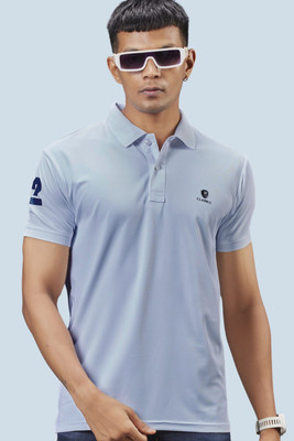 3BROS Solid Men Polo Neck Blue T-Shirt