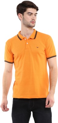 V-MART Solid Men Polo Neck Orange T-Shirt