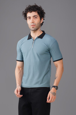 NB NICKY BOY Solid Men Zip Neck Grey T-Shirt
