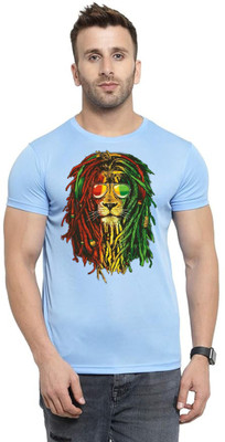 LV CARE Printed Men Round Neck Blue T-Shirt