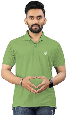 KASHIRA Solid, Printed Men Polo Neck Green T-Shirt