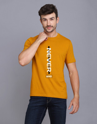SLOWLORIS Printed, Typography Men Round Neck Yellow, White T-Shirt