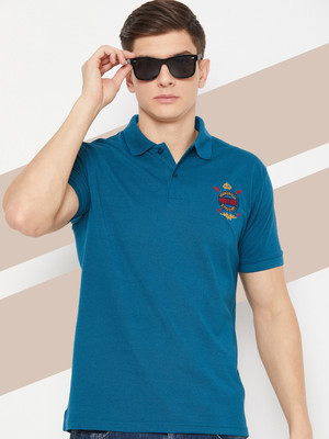 UBX Solid Men Polo Neck Blue T-Shirt