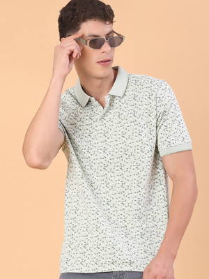 V-MART Printed Men Polo Neck Green T-Shirt