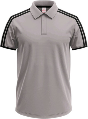 click n buy Striped Men Mandarin Collar Grey T-Shirt