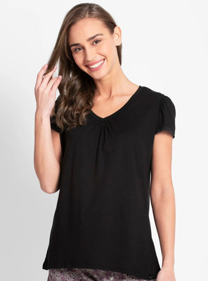 JOCKEY Solid Women V Neck Black T-Shirt